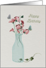 Happy birthday with butterflies and pink flowers card