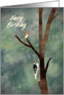 Happy Birthday woodland themed with a Woodpecker & Robin card
