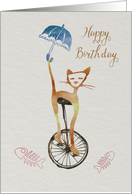 Cat on a unicycle-Birthday Card