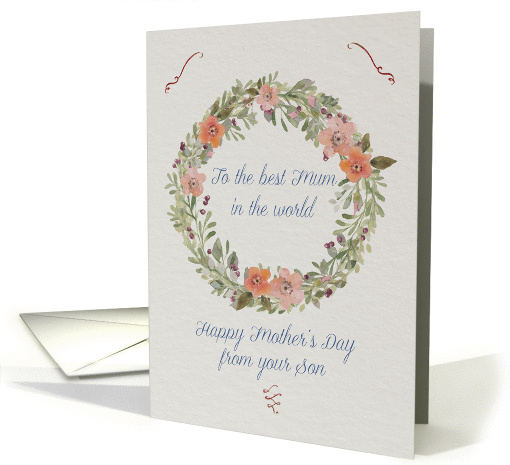 Mother's Day from Son - Lovely Floral Wreath Design card (1373038)