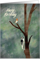 Happy Birthday woodland themed with a Woodpecker & Robin card