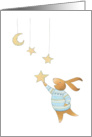 Sweet Bunny Rabbit Hanging Moon and Stars card