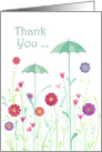 Thank You- Whimsical Umbrellas Sprouting Among the Flowers card