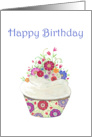 Happy Birthday- Have a Sweet Birthday- Whimsical Cupcake with Flowers card