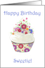 Happy Birthday to Sorority Sister- Whimsical Cupcake with Flowers card