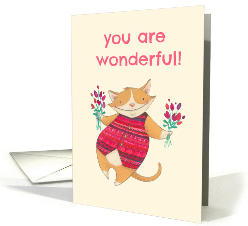 You Are Wonderful Cartoon Cat Wearing Red Patterned Vest... (1371726)