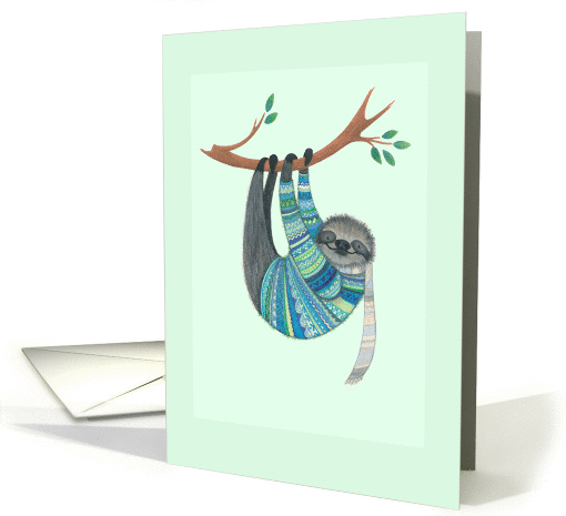 Smiling Sloth Wearing a Knitted Blue Sweater and Scarf on... (1371728)