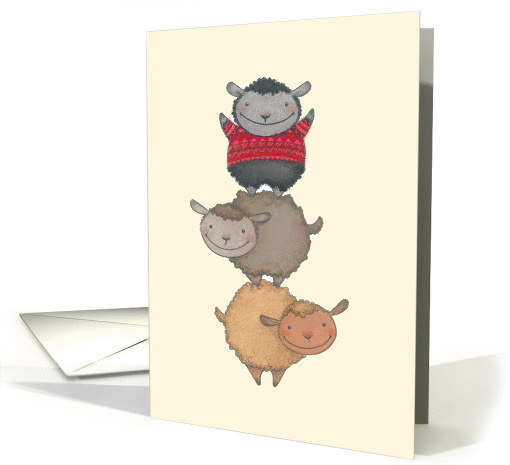 Three Sheep Standing on Top of Each Other, Arms Raised card (1371732)