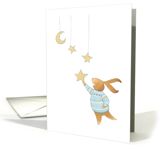 Sweet Bunny Rabbit Hanging Moon and Stars card (1372304)