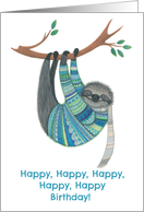 Happy Birthday To a Great Person Sloth in Teal Sweater card