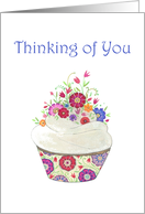 Thinking of You for Sweetie- Cupcake Decorated With Colorful Flowers card