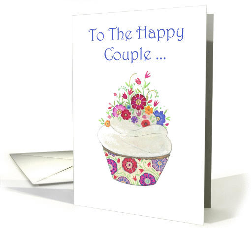 To the Happy Couple on Your Elopement- Cupcake with Flowers card