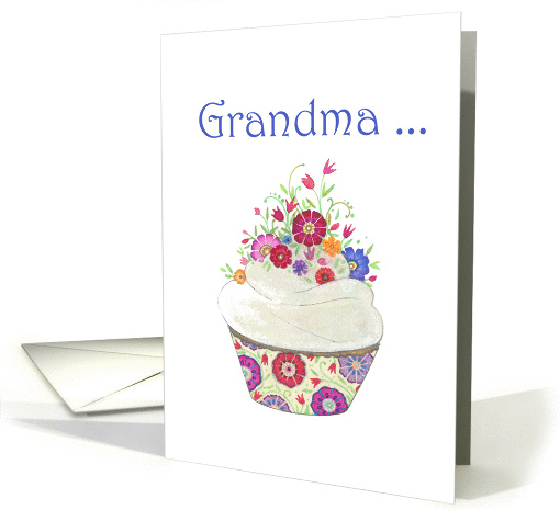 Thinking of You Sweet Grandma- Cupcake with Flowers card (1373280)