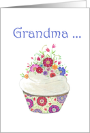 Thinking of You Sweet Grandma- Cupcake with Flowers card