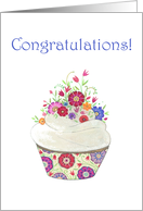 Congratulations on Making Team- Success is Sweet- Cupcake with Flowers card