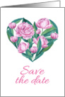 Watercolor Peony Heart. Save the date card. Hand drawn card