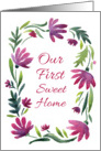 Our First Sweet Home. Card with watercolor flower wreath card
