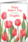 Happy mother’s day card for daughter. Hand drawn watercolor tulips card