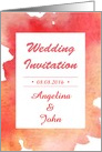 Red watercolor splash wedding invitation card