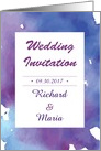 Violet watercolor splash wedding invitation card