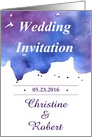 Violet watercolor splash on invitation for wedding card