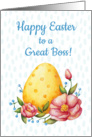 Easter watercolor card for a Great Boss with Egg and flowers. card