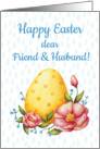 Easter watercolor card for Friend and Husband with Egg and flowers card
