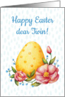 Easter watercolor card for Twin with Egg and flowers card