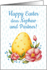 Easter watercolor card for Nephew and Partner with Egg and flowers card
