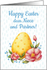 Easter watercolor card for Niece and Partner with Egg and flowers card