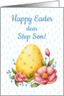 Easter watercolor card for Step Son with Egg and flowers card