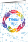 Thank You card with colorful feathers card