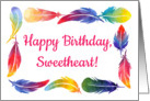 Happy Birthday Sweetheart card with colorful feathers LGBT card