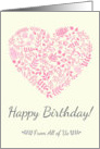Vintage card Happy Birthday with pink heart from leaves card