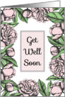 Vintage card Get Well soon with pink peonies card