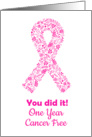 Cancer free one year anniversary pink ribbon card