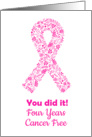 Cancer free 4 years anniversary pink ribbon card