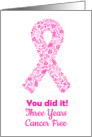 Cancer free 3 years anniversary pink ribbon card