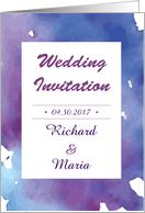 Violet watercolor splash wedding invitation card
