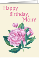 Happy Birthday card for mother with watercolor peony card