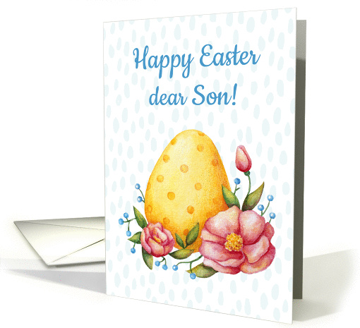 Easter watercolor card for Son with Egg and flowers. card (1426046)