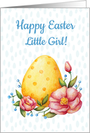 Easter watercolor card for Little Girl with Egg and flowers. card