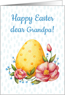 Easter watercolor card for Grandfather with Egg and flowers. card