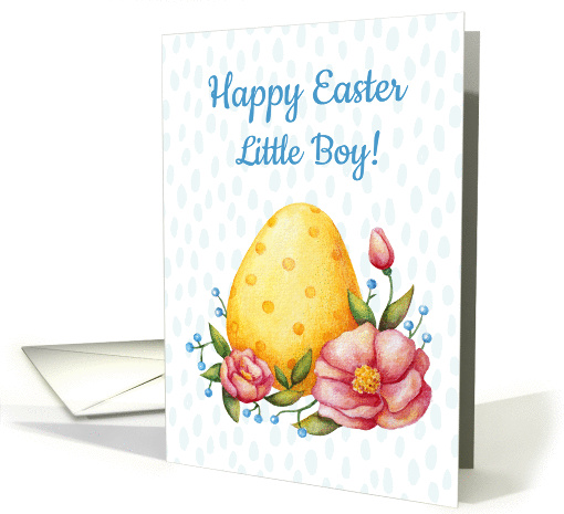 Easter watercolor card for Little Boy with Egg and flowers. card