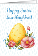 Easter watercolor card for Neighbor with Egg and flowers. card