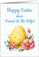 Easter watercolor card for Friend & His Wife with Egg and flowers. card