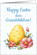 Easter watercolor card for grandchildren with Egg and flowers card