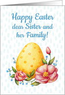 Easter watercolor card for sister & her family with Egg and flowers card