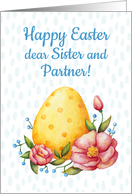 Easter watercolor card for sister & partner with Egg and flowers card