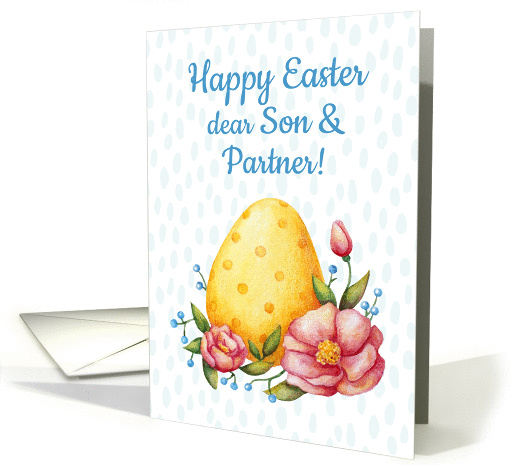 Easter watercolor card for son and partner with Egg and flowers card